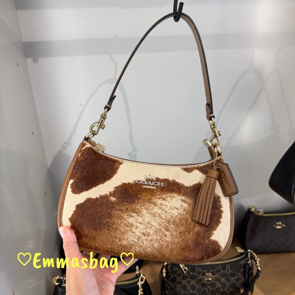 Coach Teri Shoulder Bag In Haircalf With Cow Print CDW45 cow printed haircalf